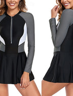 Rash Guard One Piece Swimsuit Patchwork Front Zip Uv Sun Protection Quick Dry Lightweight Long Sleeve Bodysuit Bathing Suit Surfing Beach Water Sports Summer