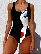 One Piece Swimsuit Slimming Monokini Briefs Tummy Control High Waist Slim Backless Vacation Ombre Graphic U Neck Sleeveless Bathing Suits