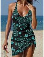 Swimwear Tankini Skirt Swimsuit Halter Vacation Graphic Sleeveless Bathing Suits