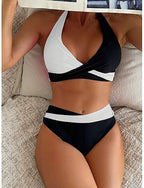 Swimwear Bikini 2 Piece High Waist Swimsuit Ruched Backless Vacation Beach Wear Leopard Color Block Halter Neck Sleeveless Bathing Suits