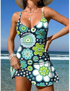 Swimwear One Piece Skirt Swimsuit Vacation Graphic V Neck Sleeveless Bathing Suits