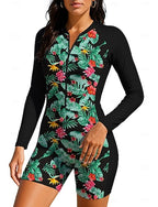 Rash Guard Dive Skin Suit Rash Guard Bathing Suit Tropical Zip Up Removable Pad Front Zip Uv Sun Protection Upf50+ Ultra Light (ul) Long Sleeve Swimwear Sun Shirt Surfing Beach Water