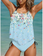 Tankini 2 Piece Swimsuit Cheeky Backless Vacation Beach Wear Ombre U Neck Sleeveless Bathing Suits