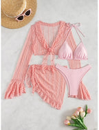 Bikini Swimsuit Skirt Slim Backless Vacation Beach Wear Color V Neck Sleeveless Long Sleeve Bathing Suits