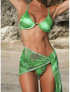 Bikini Swimsuit Dress Skirt Slim Backless Vacation Beach Wear Tie Dye V Neck Sleeveless Bathing Suits