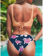 Bikini 2 Piece Swimsuit Tie Side Slim Backless Vacation Beach Wear V Neck Sleeveless Bathing Suits
