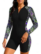 Rash Guard Dive Skin Suit Bathing Suit Swimsuit Set Paisley Folk Zip Up Removable Pad Front Zip Uv Sun Protection Upf50+ Ultra Light (ul) Long Sleeve Swimwear Sun Shirt Surfing Beach Water