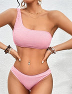 Tankini Two Piece Swimsuit Open Back One Shoulder Swimwear Colored Swimwear White Pink Breathable Quick Dry Sleeveless - Swimming Surfing Snorkeling Summer
