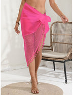 Cover Up Swimsuit Wrap Fringe Hem Vacation Beach Wear Color Sleeveless Bathing Suits