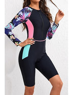 Rash Guard Bathing Suit Swimsuits Patchwork Tropical Zip Up Knee-length Leg Uv Protection Quick Dry High Elasticity Long Sleeve Swimwear Swimsuit Surfing Snorkeling Swimming Summer