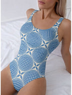 Swimwear One Piece Briefs Swimsuit Beach Wear Summer Graphic Geometic Scoop Neck Sleeveless Bathing Suits
