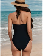 One Piece Swimsuit Slimming Ruched Cutout Monokini Tummy Control High Waist Slim Backless Vacation Beach Wear Color Halter Neck Sleeveless Bathing Suits