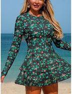 Swimwear Tankini 2 Piece Shorts Swimsuit Zip Up Tummy Control High Waist Slim Vacation Beach Wear Round Neck Sleeveless Long Sleeve Bathing Suits