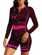 Rash Guard Dive Skin Suit Bathing Suit Swimsuit Set Abstract Zip Up Removable Pad Front Zip Uv Sun Protection Upf50+ Ultra Light (ul) Long Sleeve Swimwear Sun Shirt Surfing Beach Water Sports