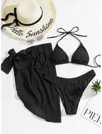Swimwear Bikini Three Piece Skirt Swimsuit Slim Backless Vacation Beach Wear Color Halter Neck Sleeveless Bathing Suits