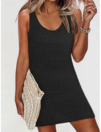 Swimwear Cover Up Swim Dress Swimsuit Knit Vacation Beach Wear Color V Neck Sleeveless Bathing Suits