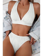 Swimwear Bikini 2 Piece Cheeky Swimsuit Backless Slim Vacation Beach Wear Color V Neck Sleeveless Bathing Suits