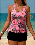 Swimwear Tankini 2 Piece High Waist Swimsuit Tummy Control High Waist Slim Backless Vacation Beach Wear U Neck Sleeveless Bathing Suits