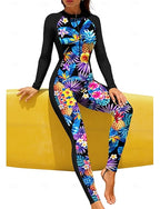 Regular Rash Guard Full Body Rash Guard Bathing Suit Tropical With Built in Bra Front Zip Uv Sun Protection Full Coverage Upf50+ Long Sleeve Full Body Swimwear Swimsuit Surfing