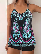 Tankini Two Piece Swimsuit Racerback Swimwear Swimwear Blue Yellow Quick Dry Lightweight Breathable Sleeveless - Surfing Beach Swimming Summer Spring