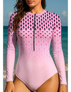 Rash Guard Dive Skin Suit Bathing Suit Swimsuit Set Abstract Geometry Zip Up Upf50+ Quick Dry Lightweight Long Sleeve Swim Shirt Surfing Beach Water Sports Summer