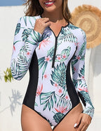 Rash Guard One Piece Swimsuit Printed Front Zip Quick Dry Lightweight Breathable Sleeveless Bodysuit Bathing Suit Surfing Beach Water Sports Summer