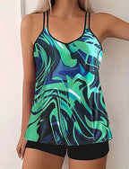 Tankini Two Piece Swimsuit Racerback Swimwear Swimwear Sky Blue Purple Breathable Quick Dry Lightweight Sleeveless - Swimming Surfing Beach Summer Spring