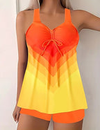 Swimwear 2 Piece Shorts Swimsuit Backless Vacation Beach Wear Graphic Round Neck Sleeveless Bathing Suits
