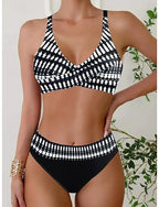 Swimwear Bikini 2 Piece Cheeky Swimsuit Backless Slim Vacation Beach Wear Color Block V Neck Sleeveless Bathing Suits