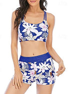 Tankini Two Piece Swimsuit Backless Criss Cross Swimwear Swimwear Red Royal Blue Breathable Quick Dry Lightweight Sleeveless - Swimming Surfing Beach Summer Spring