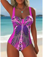 Swimwear One Piece Briefs Swimsuit Vacation Graphic Paisley V Neck Sleeveless Bathing Suits