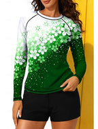 Medium Rash Guard Swimsuit Rash Guard Print Swimsuit Tropical Color-blocking 2 Piece Removable Pad Boyleg Uv Sun Protection Upf50+ Elastic Long Sleeve Swimwear Sun Shirt Surfing