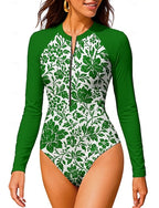 Standard Rash Guard Bathing Suit One Piece Swimsuit Tropical Color-blocking With Built in Bra Upf50+ Uv Protection Stretchy Long Sleeve Swimwear Bodysuit Surfing Beach Water Sports