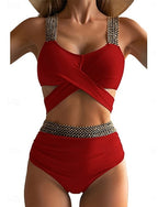 Bikini 2 Piece Swimsuit Cutout Briefs Slim Backless Vacation Beach Wear Color V Neck Sleeveless Bathing Suits