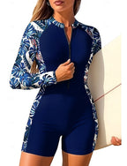 Standard Rash Guard One Piece Surfing Suit Bathing Suit Tropical Color-blocking Zip Up With Built in Bra Removable Pad Uv Sun Protection Upf50+ Ultra Light (ul) Long Sleeve Swimwear
