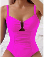 One Piece Swimsuit Slimming Ruched Underwire Monokini Tummy Control High Waist Slim Backless Vacation Beach Wear Color V Neck Sleeveless Bathing Suits