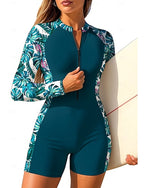 Standard Rash Guard One Piece Surfing Suit Bathing Suit Tropical Color-blocking Zip Up With Built in Bra Removable Pad Uv Sun Protection Upf50+ Ultra Light (ul) Long Sleeve Swimwear