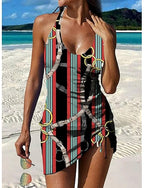 Swimwear Tankini Skirt Swimsuit Vacation Graphic V Neck Sleeveless Bathing Suits