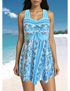 Swimwear 2 Piece Shorts Swimsuit Backless Geometrical Vacation Beach Wear Graphic Leaves Scoop Neck Sleeveless Bathing Suits