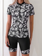 Rash Guard Swimsuit Patchwork Tropical Printed 2 Piece Front Zip Uv Sun Protection Quick Dry Breathable Long Sleeve Swimwear Swimsuit Surfing Water Sports Swimming Summer