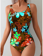 Swimwear One Piece High Cut Swimsuit Beach Wear Summer Graphic U Neck Sleeveless Bathing Suits