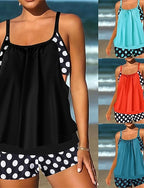Tankini Two Piece Swimsuit Racerback Swimwear Spot Swimwear Black Red Breathable Quick Dry Lightweight Sleeveless - Swimming Surfing Beach Summer Spring