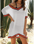 Beach Dresses Oversized Beach Wear Holiday Short Sleeves Black White Navy Blue Color