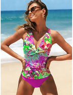 Tankini 2 Piece Swimsuit Slimming Ruched Shorts Lace Up Backless Vacation Beach Wear Ombre V Neck Sleeveless Bathing Suits