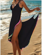 Swimwear Cover Up Swimdresses Dress Swimsuit Ruched Backless Vacation Beach Wear Color V Neck Sleeveless Bathing Suits