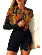 Rash Guard One Piece Surfing Suit Bathing Suit Tropical Color-blocking Zip Up With Built in Bra Removable Pad Uv Sun Protection Upf50+ Ultra Light (ul) Long Sleeve Swimwear Sun Shirt