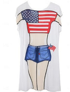 Swimdress Swimsuit Dress Vacation Beach Wear Graphic Flag Round Neck Long Sleeve Bathing Suits
