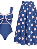 One Piece Swimsuit Monokini Skirt Tummy Control High Waist Slim Backless Vacation Beach Wear Polka Dot V Neck Sleeveless Bathing Suits