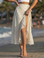 Vacation Skirt Midi Mid Waist Skirts Graphic Ruffle Inelastic Beach Light Pink Apricot White / Black Dark Pink Summer Chiffon
