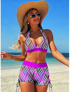 Bikini 2 Piece Swimsuit High Waist Backless Vacation Beach Wear Graphic Tropical V Neck Sleeveless Bathing Suits